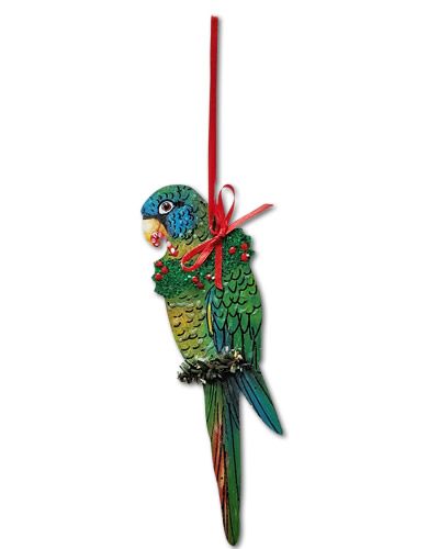 Charming handmade Blue-Crowned Conure Christmas ornament with vibrant blue and green feathers, perfect for holiday decor.