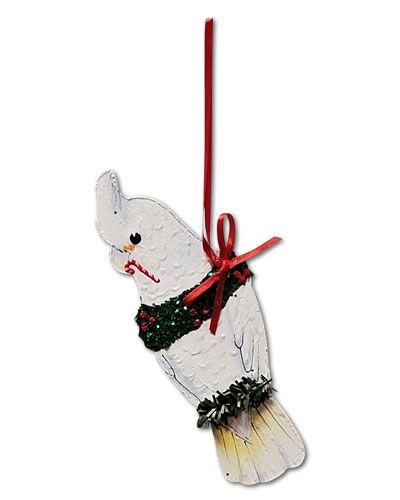 Charming handmade Green Cheek Conure ornament with vibrant green feathers and a playful pose, perfect for bird lovers.