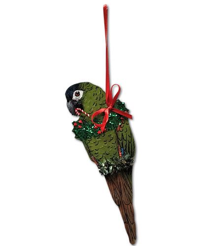 Charming handmade Severe Macaw ornament with vibrant feathers and lifelike details, perfect for bird lovers' decor.