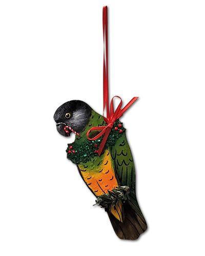 Charming Senegal Parrot ornament with vibrant green feathers and a lifelike design, perfect for bird lovers' decor.