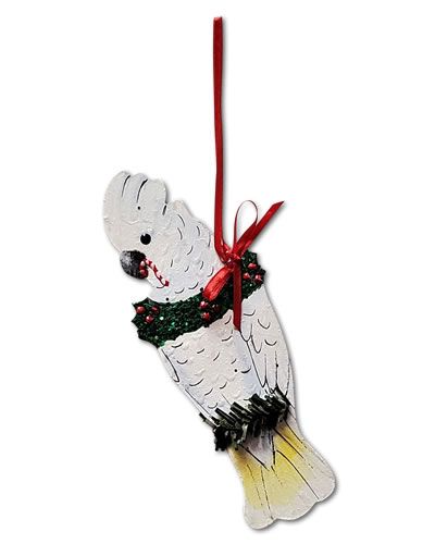 Charming Umbrella Cockatoo ornament with detailed feathers and a vibrant crest, perfect for bird lovers' decor.