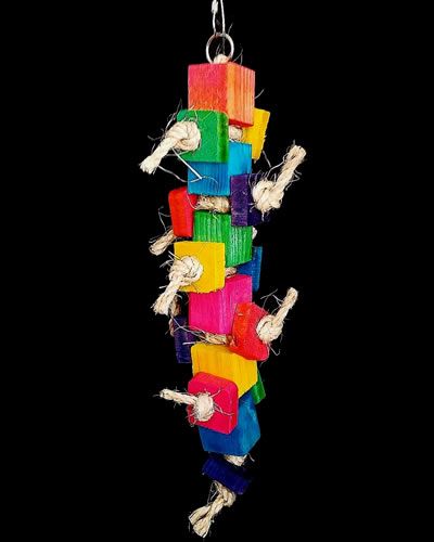 Vibrant Traffic Light 2.0 bird toy with colorful wood squares and sisal rope, perfect for medium-sized birds to chew and play.