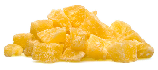 Vibrant dried pineapple chunks in an 11lb bulk pack, perfect as a wholesome, sweet treat for your bird.