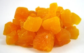Vibrant, golden diced mango pieces, perfect as a wholesome bird treat or for filling foraging toys, in an 11lb bulk pack.