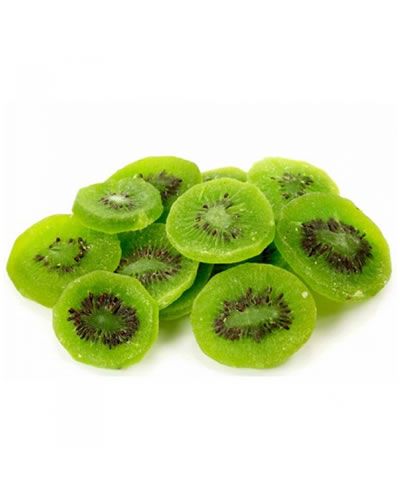 Vibrant green slices of dried kiwi arranged in a bulk pile, offering a sweet, tangy treat perfect for birds.