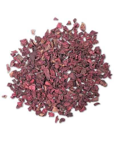 Vibrant red dried diced beets in a bulk 10lb package, perfect as a nutritious treat for birds.