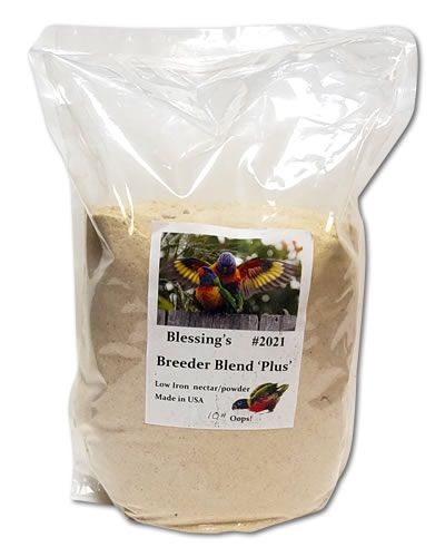 Vibrant 10lb bag of Blessing's Breeder Blend Plus, specially formulated for breeding Lorikeets and nectar-eating birds.