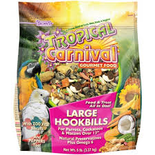 Vibrant mix of fruits, nuts, vegetables, seeds, and grains in Brown's Tropical Carnival 5lb Large Hookbill gourmet food.