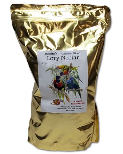 Vibrant 5lb bag of Blessing's Gourmet Blend Lory Nectar, a low-iron, nutrient-rich food for optimal lory health.