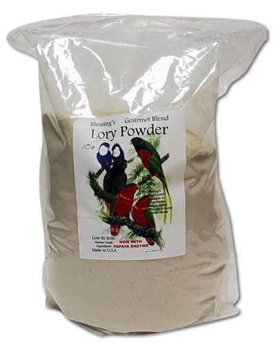 Vibrant 10lb bag of Blessing's Gourmet Blend Lory Powder, a low-iron, nutrient-rich food for optimal lory health.