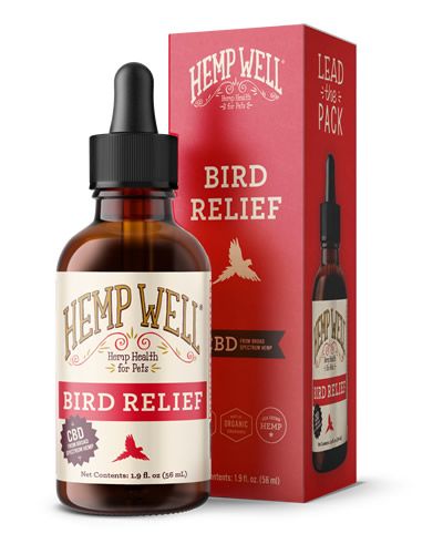 Small 2oz bottle of Bird Relief by Hemp Well, a hemp-based supplement for birds to support immunity and relaxation.