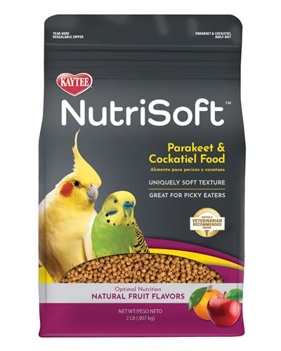 Vibrant Kaytee NutriSoft Parakeet & Cockatiel 2lb bird food, showcasing soft, fruit-flavored pellets for optimal nutrition.