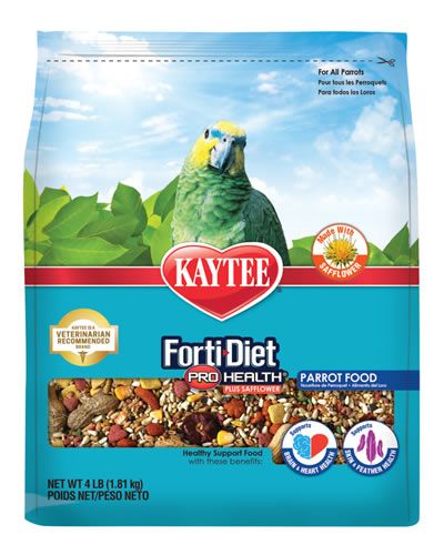 Vibrant mix of Kaytee Forti-Diet Parrot Safflower seeds and grains, packed with nutrients for healthy, colorful parrots.