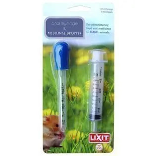 Clear plastic Lixit syringe and medicine dropper with precise 3ml and 10ml measurements for easy bird care dosing.