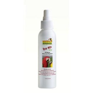 Natural Dyna-Mite Mite & Lice Spray 8oz bottle, designed to soothe skin and protect feathers from irritating pests.
