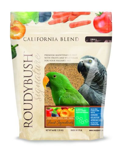 Vibrant mix of Roudybush Maintenance California Blend with colorful dried fruits and veggies for small pet birds.
