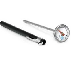 Handy instant-read thermometer with a clear digital display, perfect for checking food temperatures from 0 to 220°F.