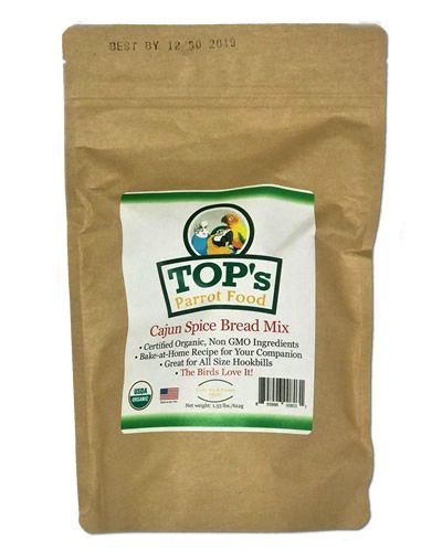 Savor the bold flavors with TOP's 1.35lbs Cajun Spice Bread Mix, a vibrant bag of USDA Organic bird treat mix ready to bake.