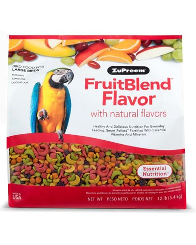 Vibrant mix of Zupreem Large Parrot Fruit Blend pellets, bursting with natural fruit colors for Macaws and Cockatoos.