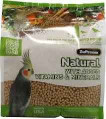 Vibrant 2.5lb bag of ZuPreem Natural Cockatiel Pellets, packed with wholesome vegetables and essential nutrients for small parrots.