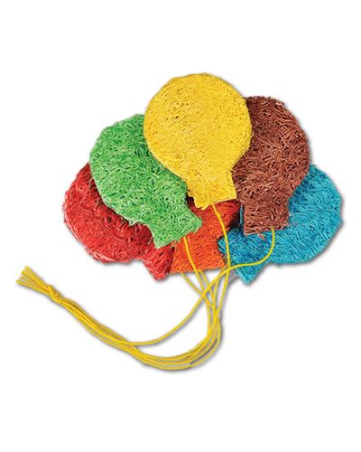 Colorful Loofah Balloons chew toy from A&E Nibbles, featuring small 1-inch diameter balloons for playful pet fun.