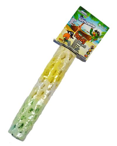 Vibrant cuttlebone and calcium perch by A&E Cage Co., packed with fruity flavors and essential nutrients for medium birds.