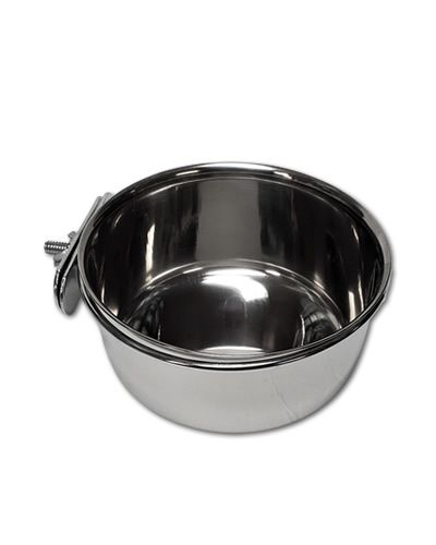 Durable 20oz stainless steel Jungle Coop Cup by A&E Cage Co., ideal for bird food or water, with a secure bolt-on design.