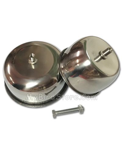 Shiny 20oz stainless steel bowl with a secure screw-on bolt, perfect for playstands and Java wood stands, measuring 4.75 inches inside.
