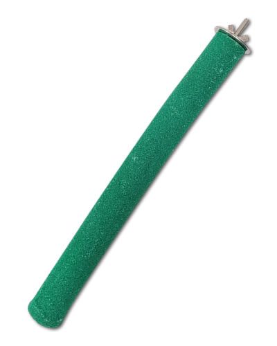 Vibrant Happy Beaks Large Sand Coated Perch with a textured, sandy surface and sturdy wood core for bird nail trimming.