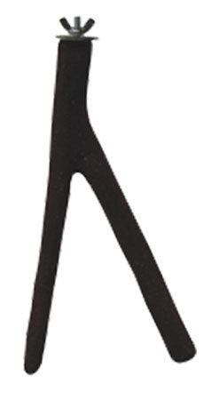 Detailed view of a small forked sand-covered perch, designed for birds to naturally trim beaks and nails, measuring 8 inches long.