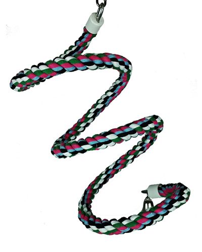 Vibrant cotton rope boing for birds, featuring a colorful spiral design, a liberty bell at the bottom, and a 66-inch length.