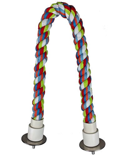Vibrant 22-inch Happy Beaks cotton cable perch, bendable and soft, designed for small birds like cockatiels with a secure grip.