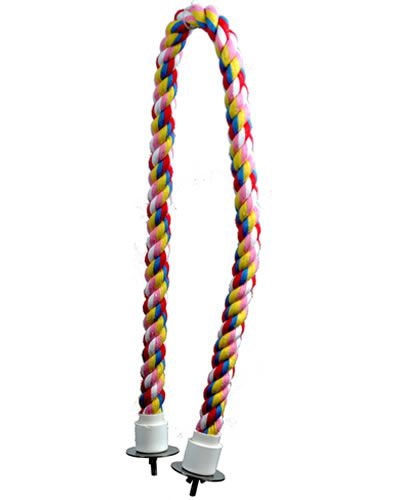 Vibrant 32-inch Happy Beaks cotton cable perch, bendable and colorful, designed for medium birds like Conures to grip and play.