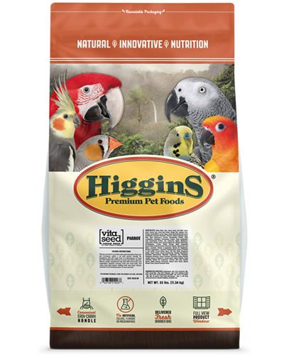 Vibrant mix of Higgins Vita Seed Natural Parrot blend, featuring colorful seeds, grains, dried fruits, and vegetables.