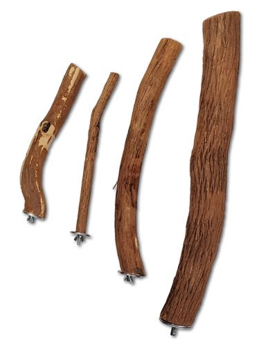 Natural wood bird perch with a textured, chew-resistant surface, designed to bolt onto any cage for comfort and exercise.