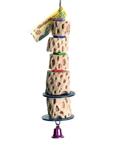 Polly's Cactus Tower Medium, a bird chew toy resembling textured Cholla wood, crafted from ground calcium for nutrition.