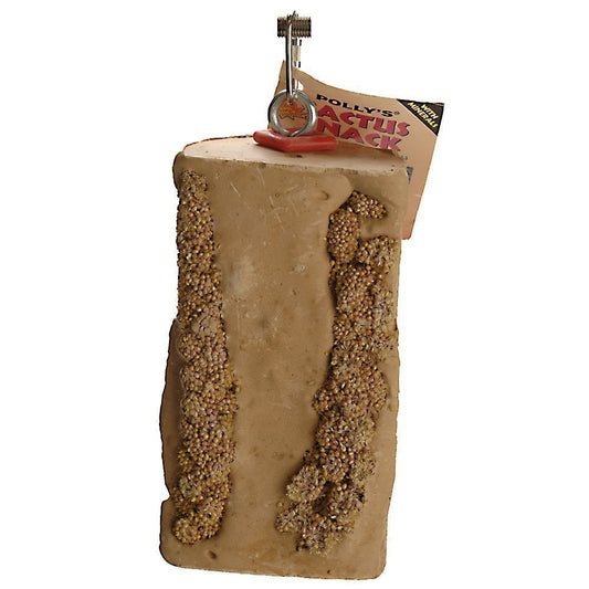 Vibrant long double cactus snack millet log by Polly's, packed with essential Manu minerals for large birds' health.