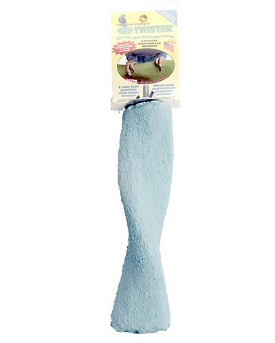 Colorful Twist-N-Swing bird perch with a unique twisted shape, designed to exercise birds' legs and trim nails safely.