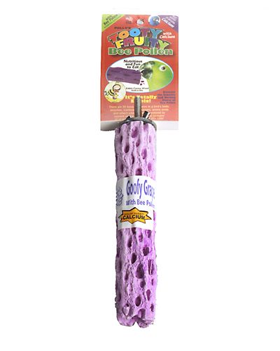 Colorful Tooty Fruity perch by Polly's, infused with bee pollen and natural calcium, ideal for medium-sized birds.
