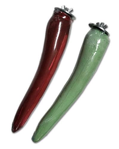 Vibrant red cayenne pepper-shaped bird perch by Polly's, designed as a calcium-enhanced treat for medium to large birds.