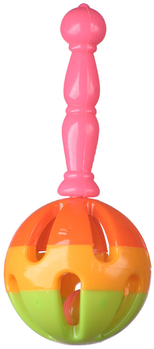 Vibrant Maraca Rattle by Super Bird Creations, a colorful bird toy with a slotted plastic ball and handle for playful shaking.