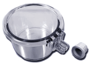 Clear 40oz Smart Crock pet bowl with a rugged, transparent design, securely fastened to a cage for durability and no-tip stability.