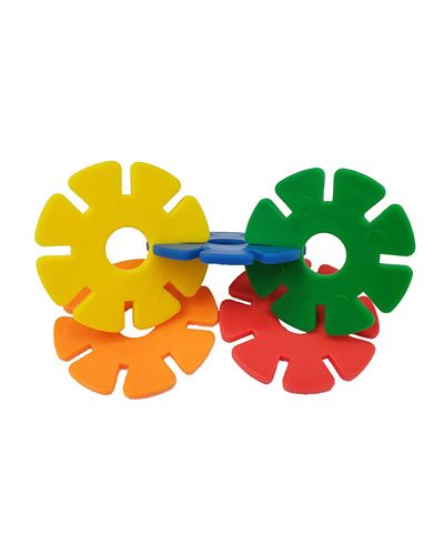 Vibrant assortment of 1-3/4" plastic snowflakes in various colors, perfect for holiday crafts and decorations.
