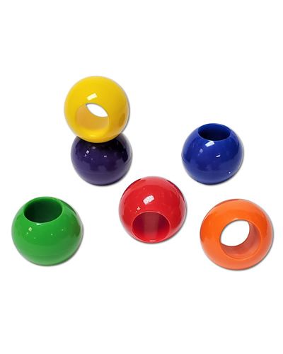 Vibrant 28mm plastic bead in assorted colors, showcasing a smooth, round design with a 14mm central hole for crafting.