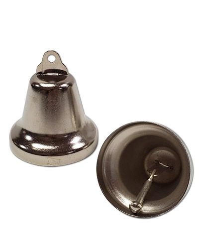 Shiny 62MM nickel-plated Liberty Bell bird toy, extra large at 2-3/4" tall and 2-1/2" wide, with a classic bell shape.