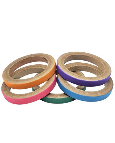 Colorful 3-inch Birdie Bagels made of recycled paperboard, perfect for birds to chew and play with as engaging toys.