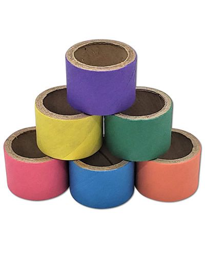 Colorful Birdie Bagels made of recycled parchment paper, perfect for birds to chew and play with in a 3x2 inch size.