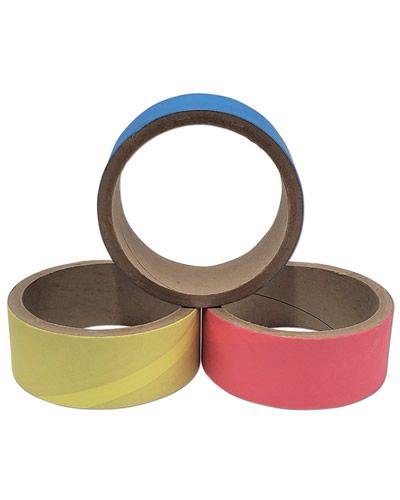 Colorful 5x2" Fattie Birdie Bagels made of recycled paperboard, perfect for birds to chew and play with.