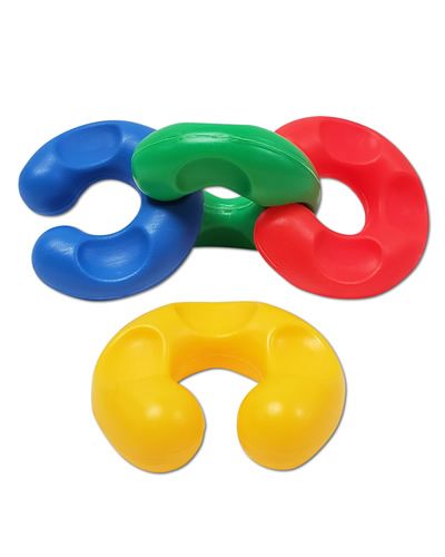 Vibrant assortment of plastic 'C' links for bird toys, measuring 2-3/8" long and 2-1/4" wide, perfect for playful pets.