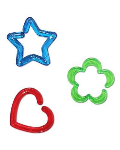 Vibrant assortment of clear shape links in star and other fun forms, perfect for connecting toys or hanging playthings.